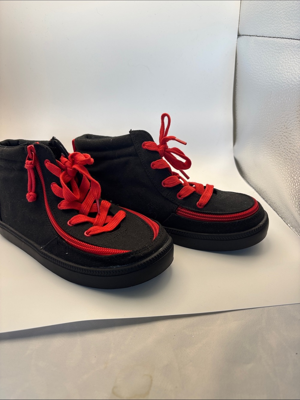 Kids Black High-Top Sneakers with Red Trim and Laces